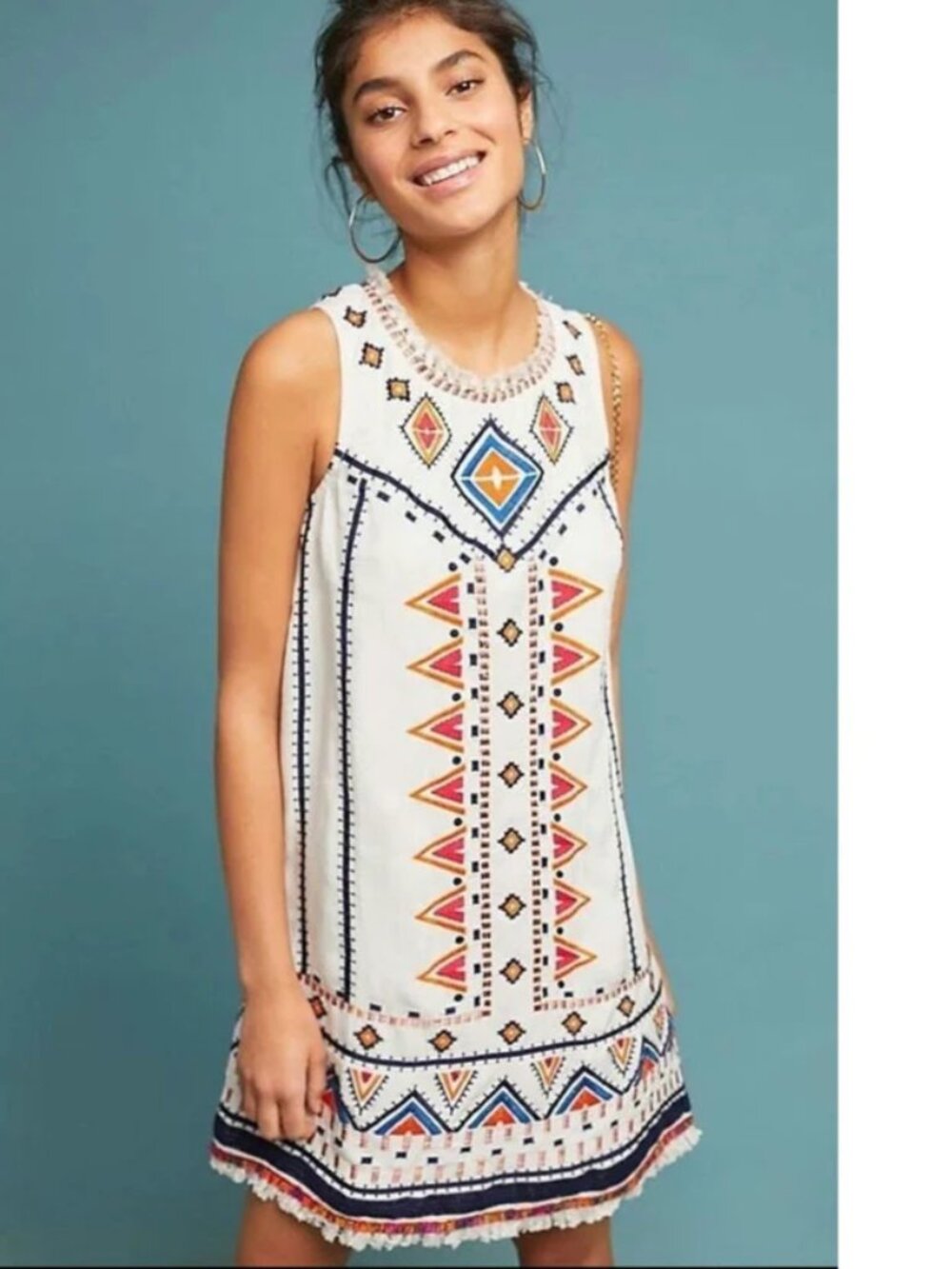 Anthropologie Akemi + Kin Regan Embroidered Linen Shift Dress - Woman's Size 8